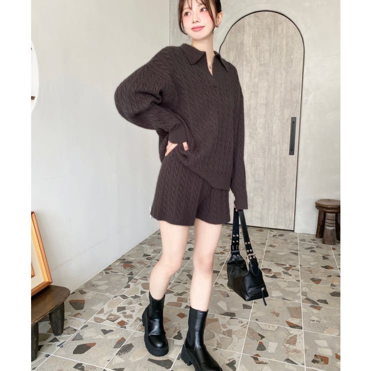 《セットアップ》ケーブル編みポロ&ショートパンツセットアップニット | moment+ | 詳細画像31 