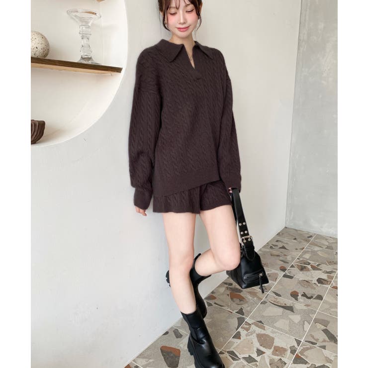 《セットアップ》ケーブル編みポロ&ショートパンツセットアップニット | moment+ | 詳細画像32 