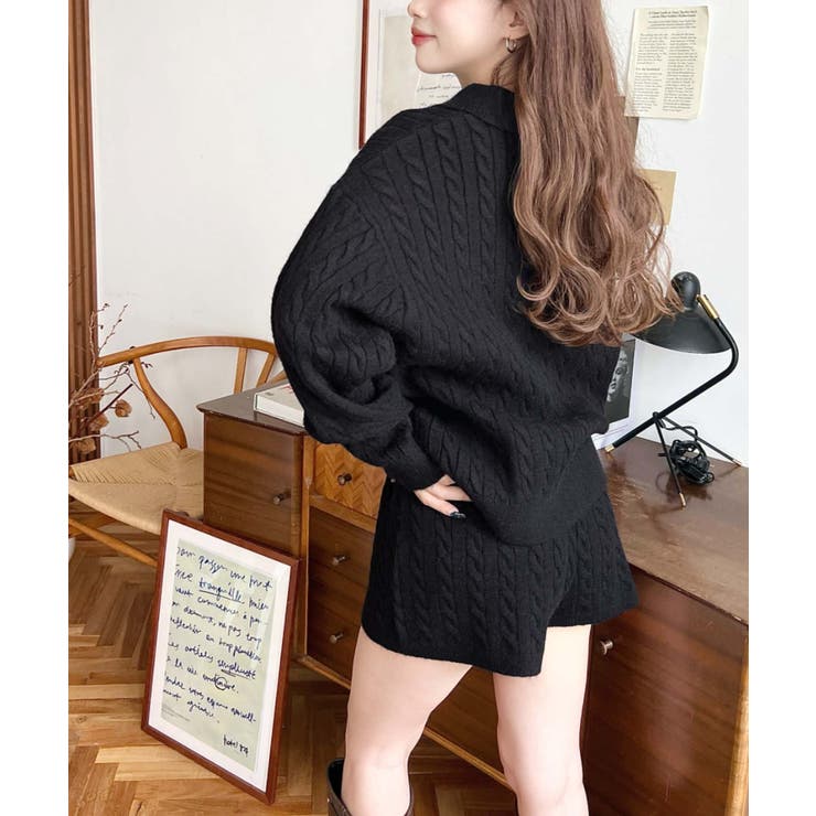 《セットアップ》ケーブル編みポロ&ショートパンツセットアップニット | moment+ | 詳細画像6 