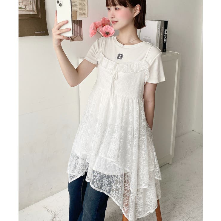 レディース キャミソール ワンピース レース ジャケット b10996 Amazon.co.jp: [miette] ドロスト レース キャミソール