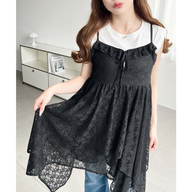 フラワーストレッチレースイレギュラーヘムキャミミニワンピース | moment+ | 詳細画像15 