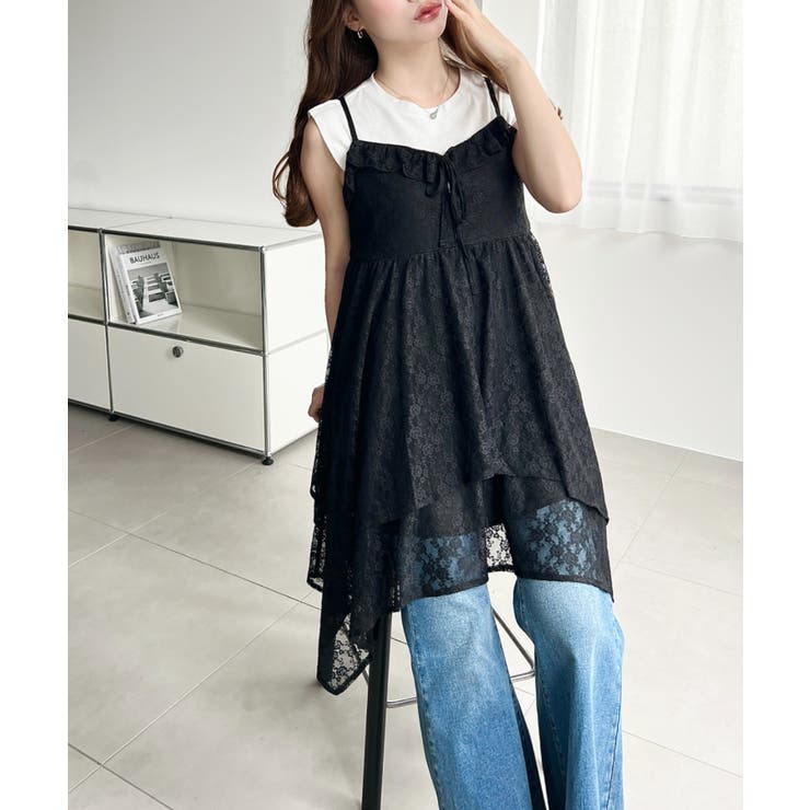 フラワーストレッチレースイレギュラーヘムキャミミニワンピース | moment+ | 詳細画像19 