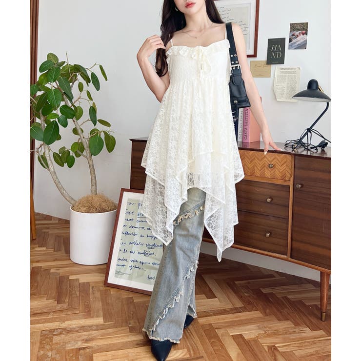 フラワーストレッチレースイレギュラーヘムキャミミニワンピース | moment+ | 詳細画像23 