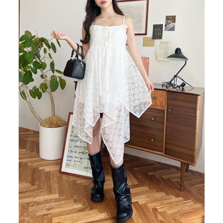 フラワーストレッチレースイレギュラーヘムキャミミニワンピース | moment+ | 詳細画像3 