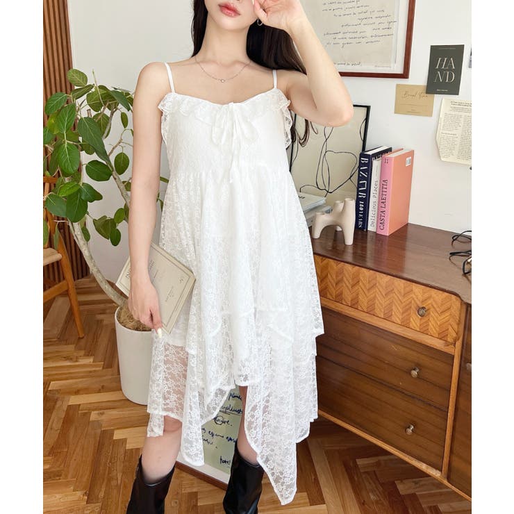 フラワーストレッチレースイレギュラーヘムキャミミニワンピース | moment+ | 詳細画像5 