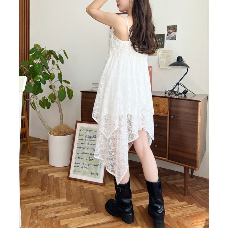 フラワーストレッチレースイレギュラーヘムキャミミニワンピース | moment+ | 詳細画像6 