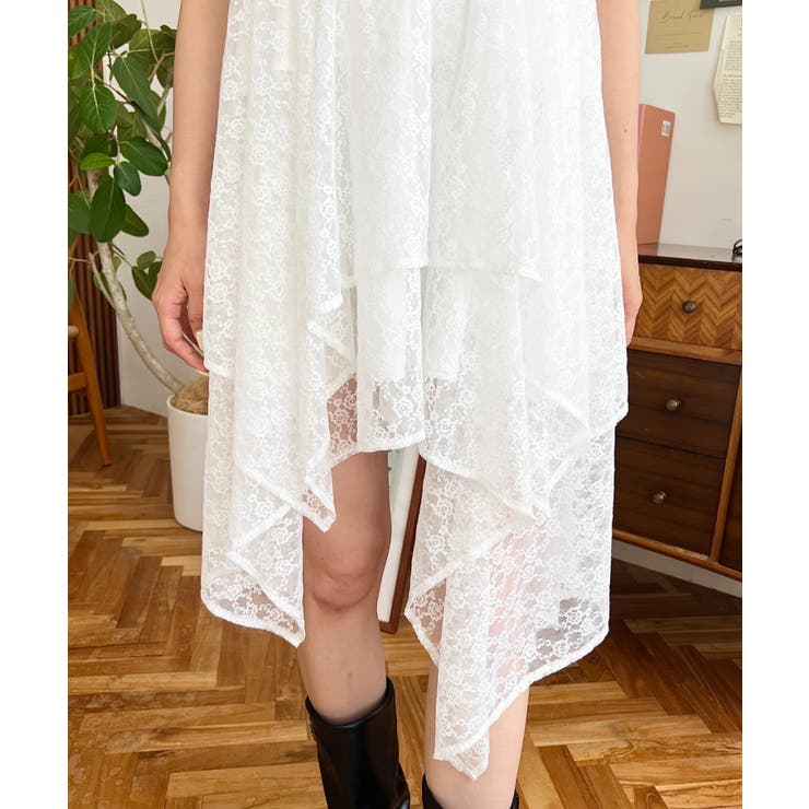 フラワーストレッチレースイレギュラーヘムキャミミニワンピース | moment+ | 詳細画像9 