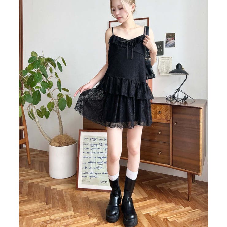■EMPORIO ARMANI■フロック加工 マクラメレース ミニワンピース ミニワンピース感覚で着れる！ネックデザインが選べるレース