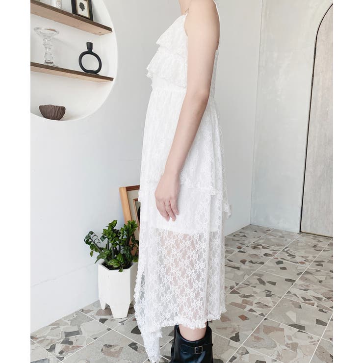 フラワーストレッチレースフロントスリットアシンメトリ―キャミワンピース | moment+ | 詳細画像12 