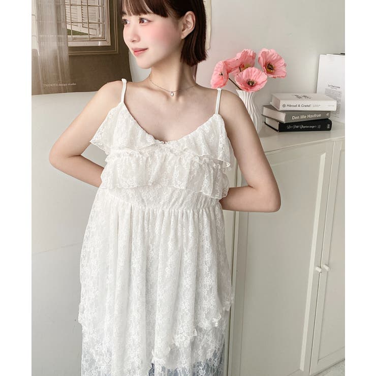 フラワーストレッチレースフロントスリットアシンメトリ―キャミワンピース | moment+ | 詳細画像18 