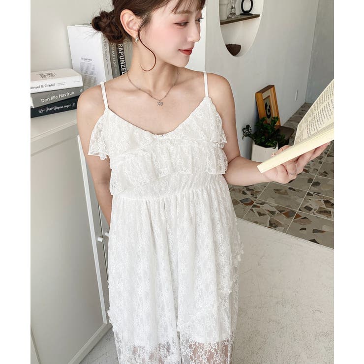 フラワーストレッチレースフロントスリットアシンメトリ―キャミワンピース | moment+ | 詳細画像2 