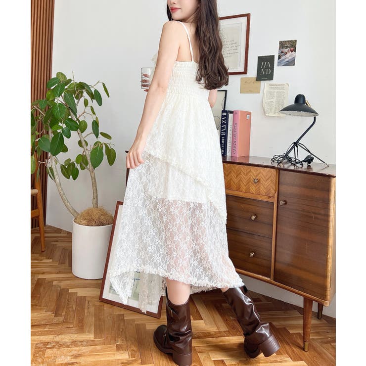 フラワーストレッチレースフロントスリットアシンメトリ―キャミワンピース | moment+ | 詳細画像24 