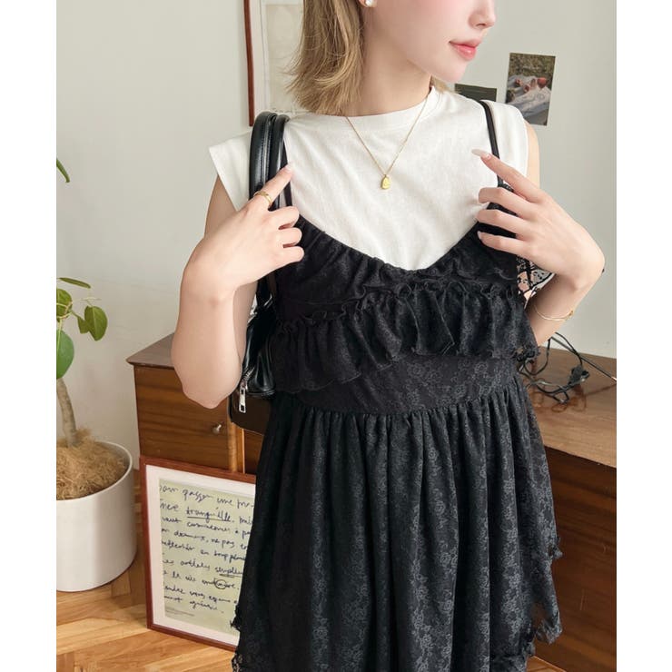 フラワーストレッチレースフロントスリットアシンメトリ―キャミワンピース | moment+ | 詳細画像28 