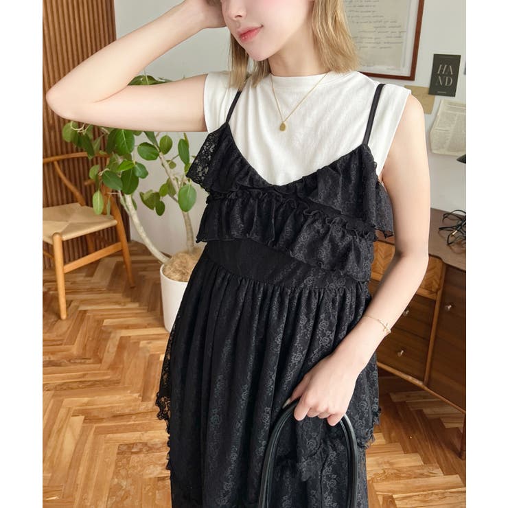 フラワーストレッチレースフロントスリットアシンメトリ―キャミワンピース | moment+ | 詳細画像30 