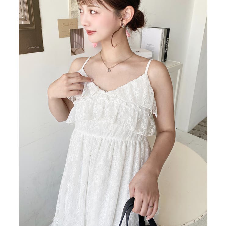 フラワーストレッチレースフロントスリットアシンメトリ―キャミワンピース | moment+ | 詳細画像6 