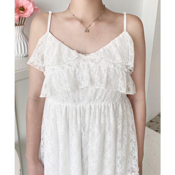 フラワーストレッチレースフロントスリットアシンメトリ―キャミワンピース | moment+ | 詳細画像9 