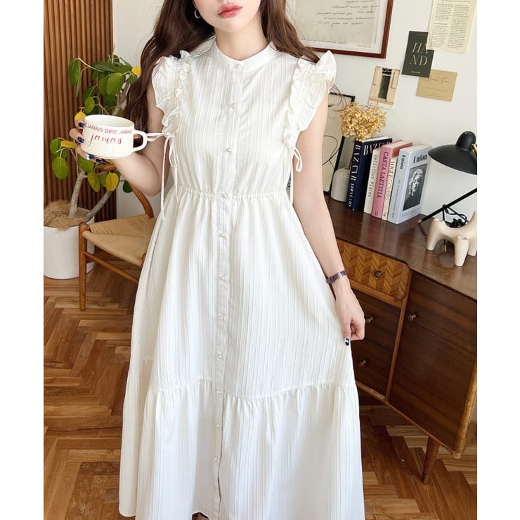 ドロストリボンショルダーフリルティアードシャツワンピース | moment+ | 詳細画像2 