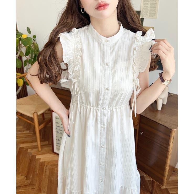 ドロストリボンショルダーフリルティアードシャツワンピース | moment+ | 詳細画像3 