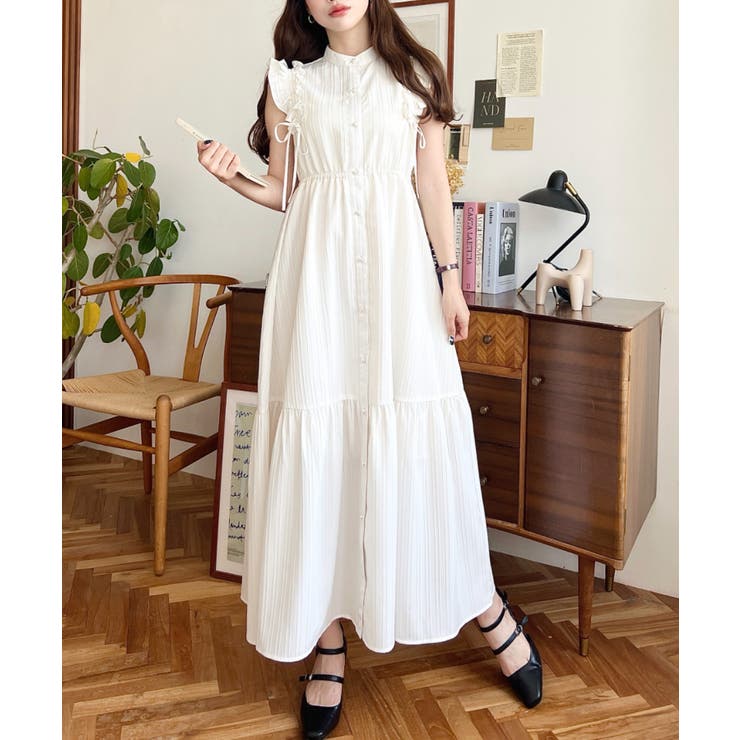 ドロストリボンショルダーフリルティアードシャツワンピース | moment+ | 詳細画像5 