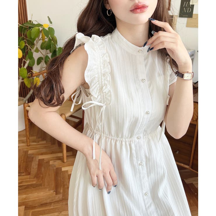 ドロストリボンショルダーフリルティアードシャツワンピース | moment+ | 詳細画像6 