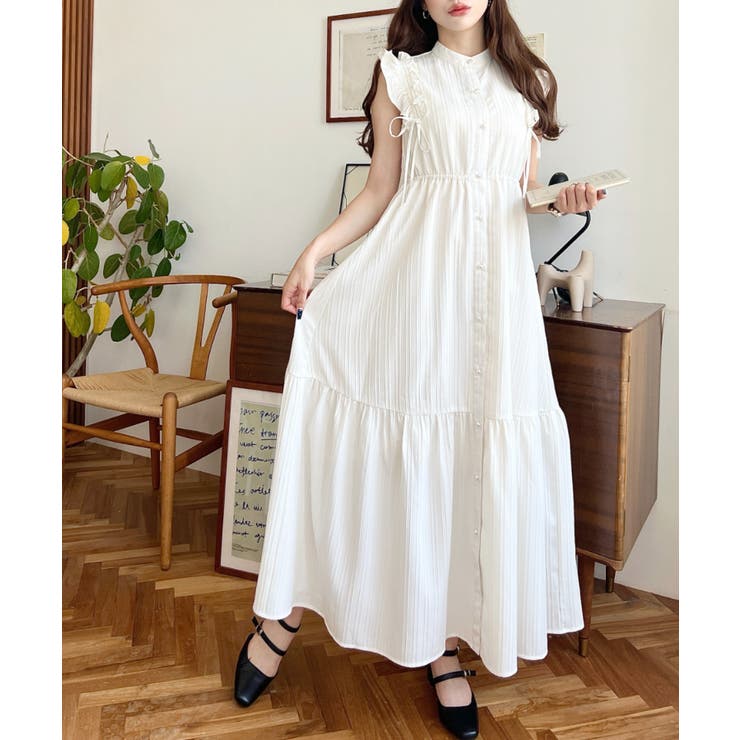 ドロストリボンショルダーフリルティアードシャツワンピース | moment+ | 詳細画像7 