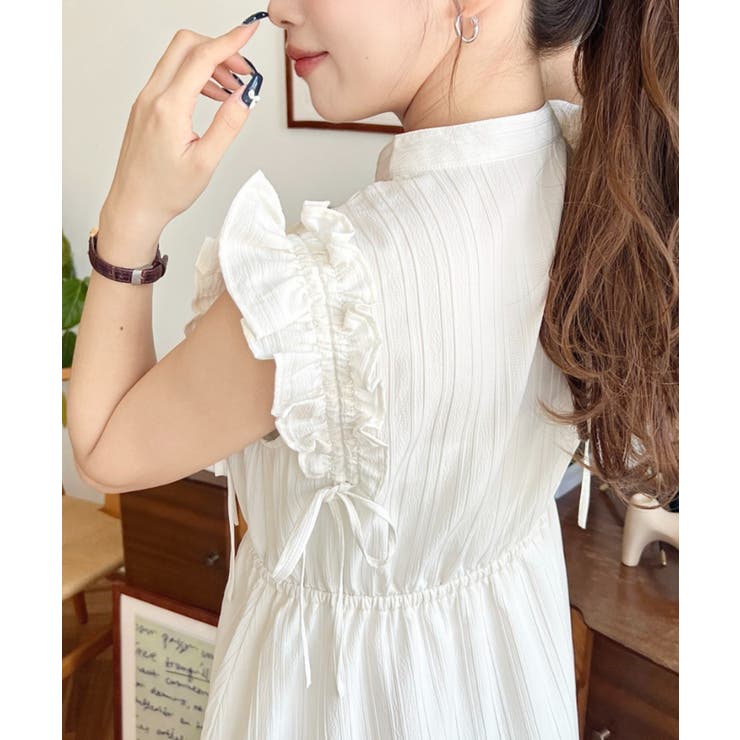 ドロストリボンショルダーフリルティアードシャツワンピース | moment+ | 詳細画像8 