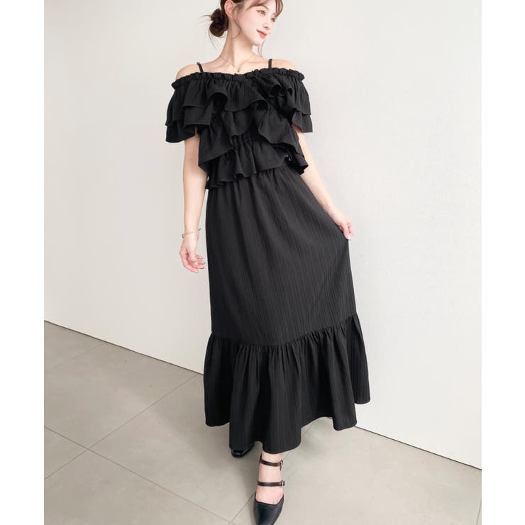 ブラック | 〈マルチWAY〉ショルダースリットクロスフリルセパレートワンピース | moment+