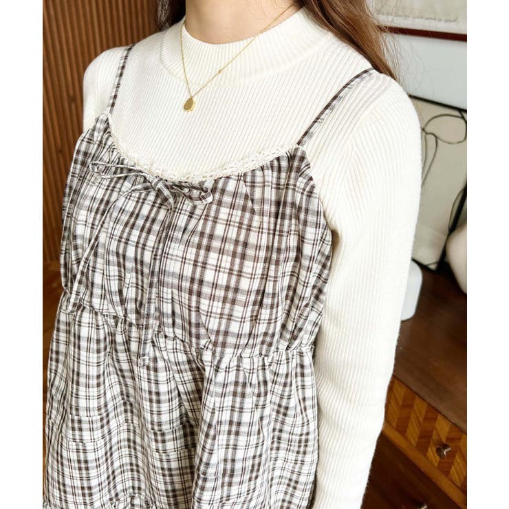 フリルティアードキャミチェックワンピース[品番：ERMW0004161