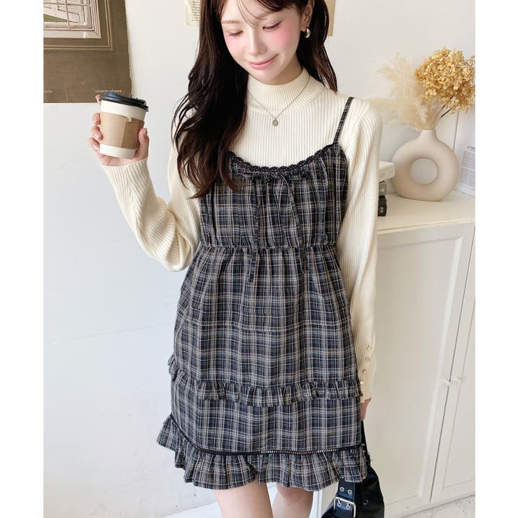 フリルティアードキャミチェックワンピース[品番：ERMW0004161