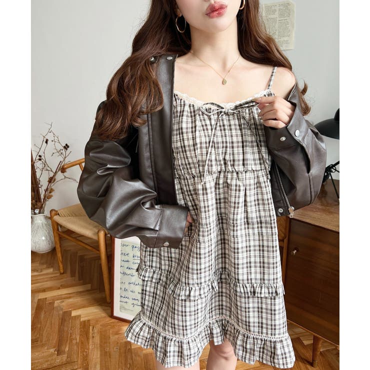 フリルティアードキャミチェックワンピース[品番：ERMW0004161