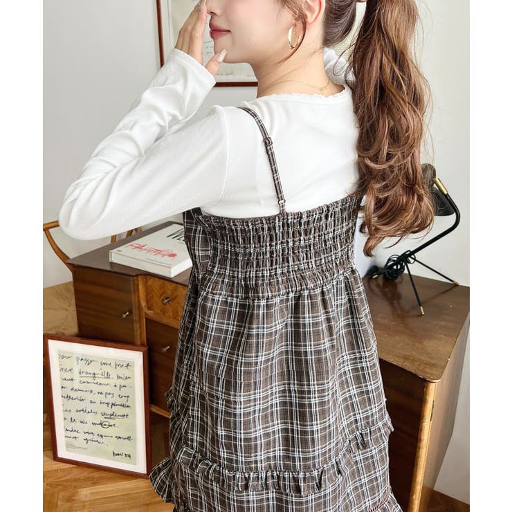 フリルティアードキャミチェックワンピース[品番：ERMW0004161