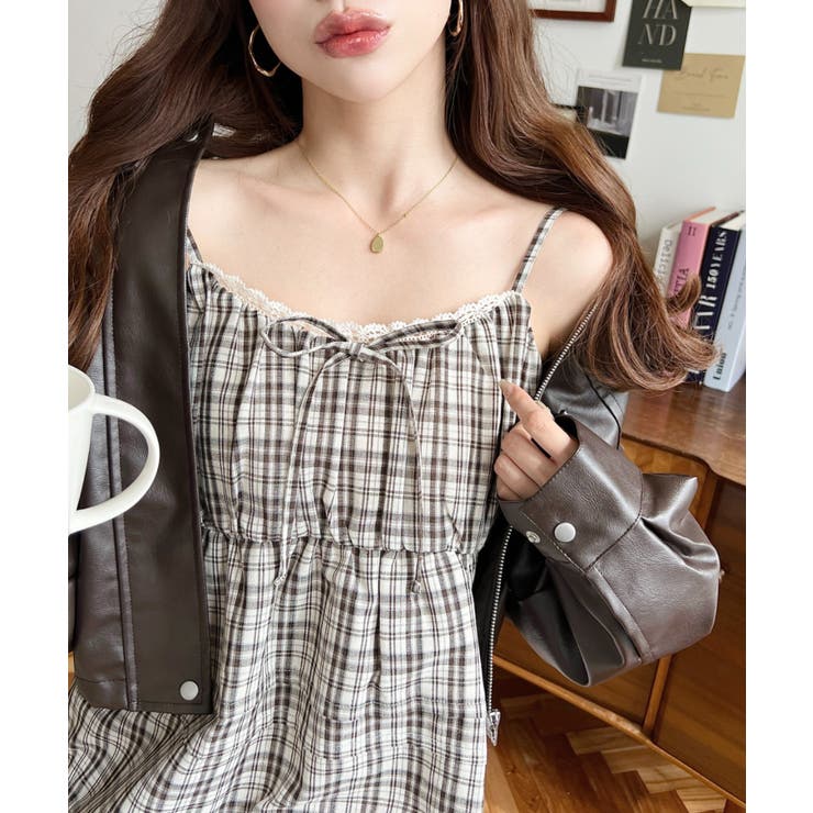 フリルティアードキャミチェックワンピース[品番：ERMW0004161