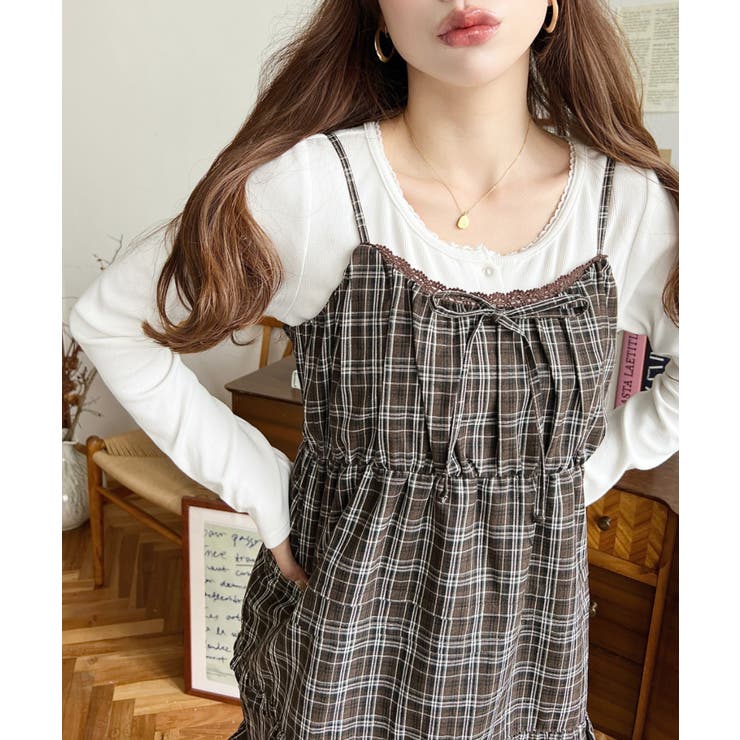 フリルティアードキャミチェックワンピース[品番：ERMW0004161