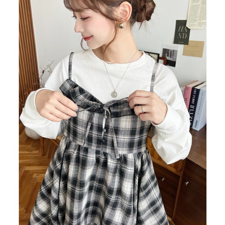 イレギュラーヘムチェック柄キャミワンピース | moment+ | 詳細画像14 