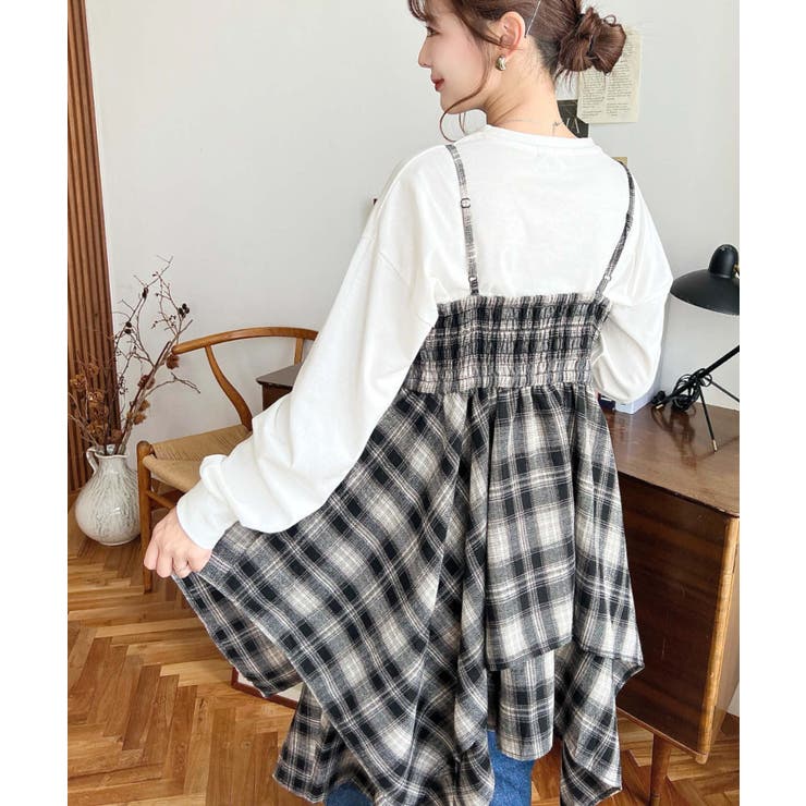 イレギュラーヘムチェック柄キャミワンピース | moment+ | 詳細画像15 