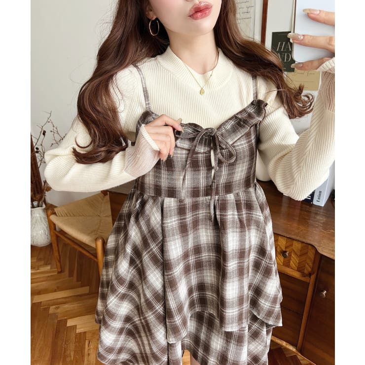 イレギュラーヘムチェック柄キャミワンピース | moment+ | 詳細画像16 