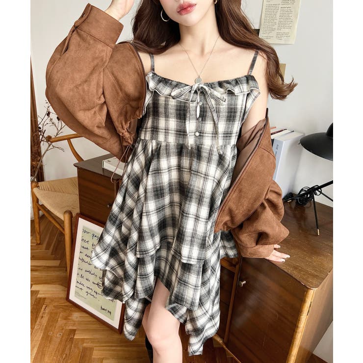 イレギュラーヘムチェック柄キャミワンピース | moment+ | 詳細画像2 