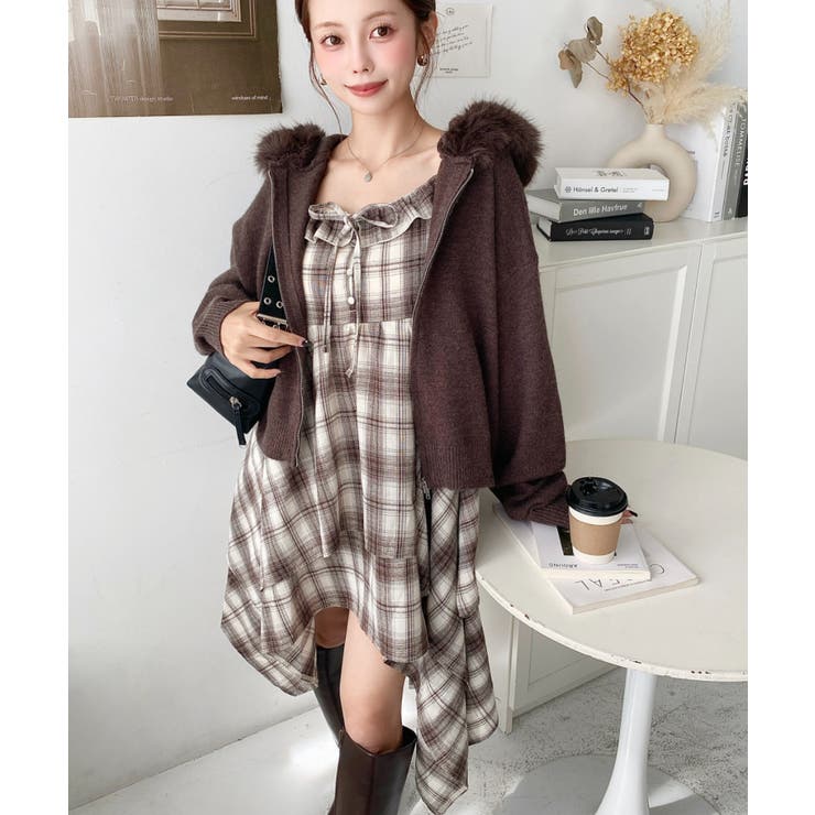 イレギュラーヘムチェック柄キャミワンピース | moment+ | 詳細画像20 