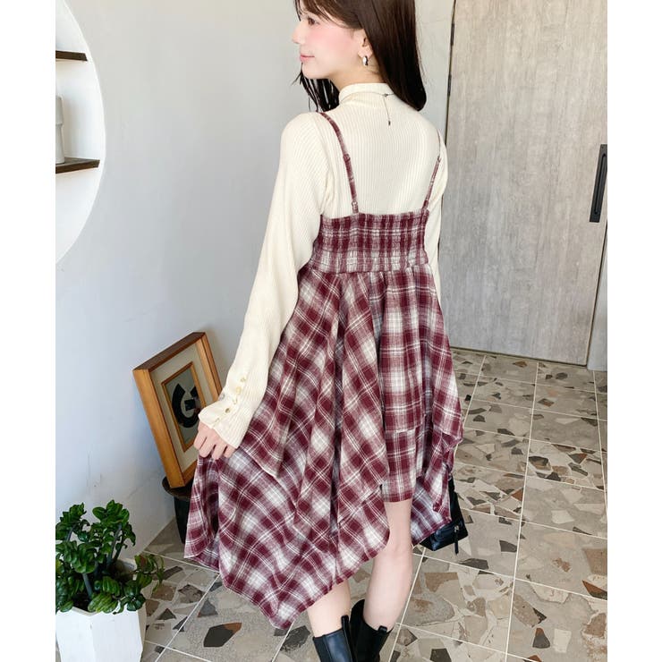 イレギュラーヘムチェック柄キャミワンピース | moment+ | 詳細画像28 