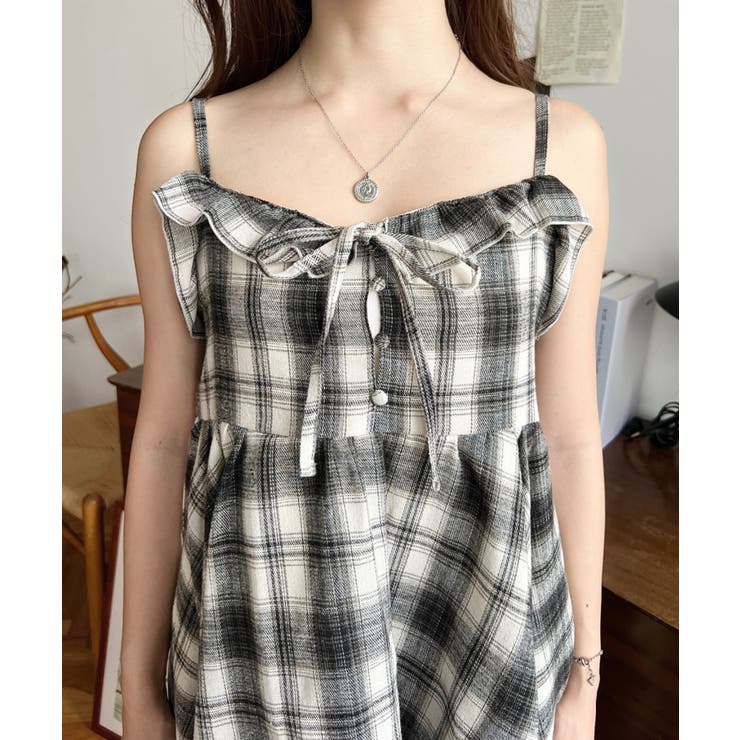 イレギュラーヘムチェック柄キャミワンピース | moment+ | 詳細画像6 