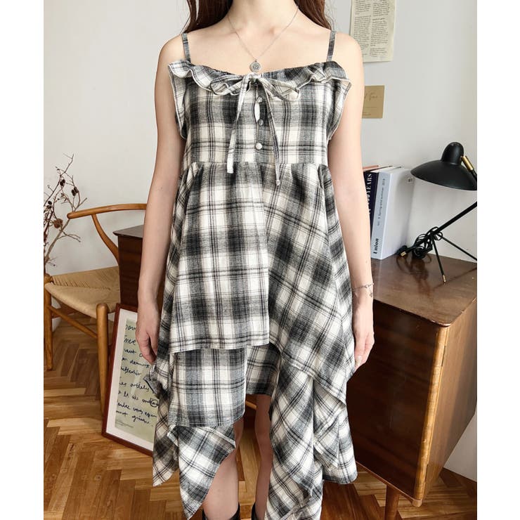 イレギュラーヘムチェック柄キャミワンピース | moment+ | 詳細画像7 