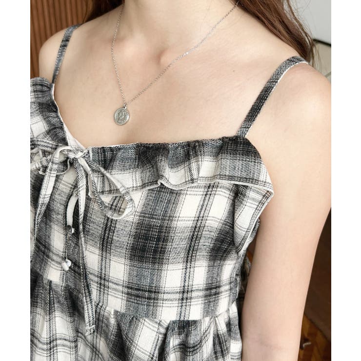 イレギュラーヘムチェック柄キャミワンピース | moment+ | 詳細画像8 