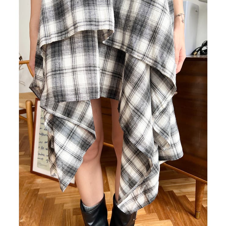 イレギュラーヘムチェック柄キャミワンピース | moment+ | 詳細画像9 