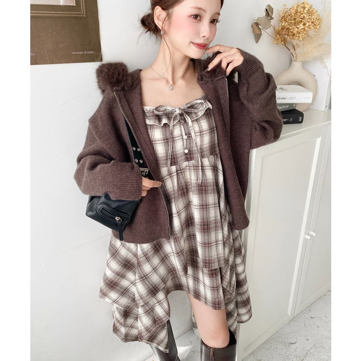 MA＊RS チェック ミラー パール ジュエリー柄 キャミソール キャミワンピ MA＊RS チェック ミラー パール ジュエリー柄 キャミソール