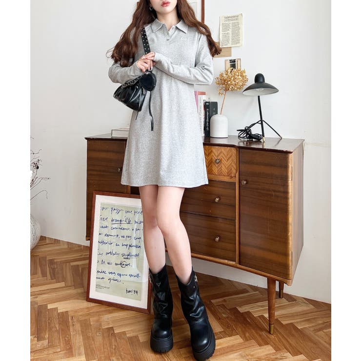 ワンポイントリボン刺繍長袖ポロワンピース | moment+ | 詳細画像10 