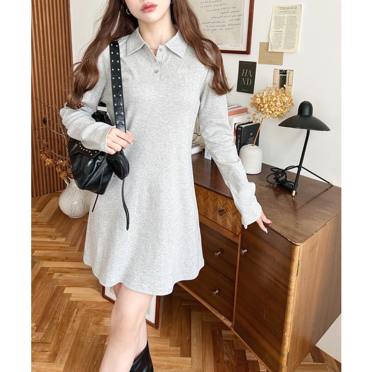 ワンポイントリボン刺繍長袖ポロワンピース | moment+ | 詳細画像9 