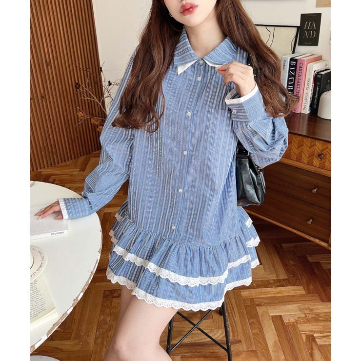 ダブルカラーレースフリルティアードシャツワンピース | moment+ | 詳細画像11 