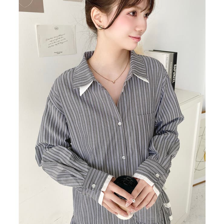 ダブルカラーレースフリルティアードシャツワンピース | moment+ | 詳細画像2 