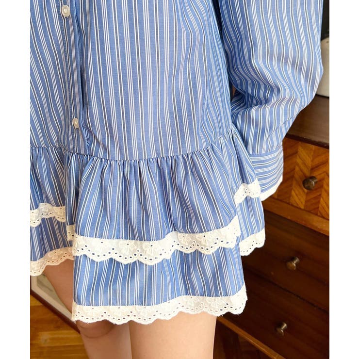 ダブルカラーレースフリルティアードシャツワンピース | moment+ | 詳細画像20 