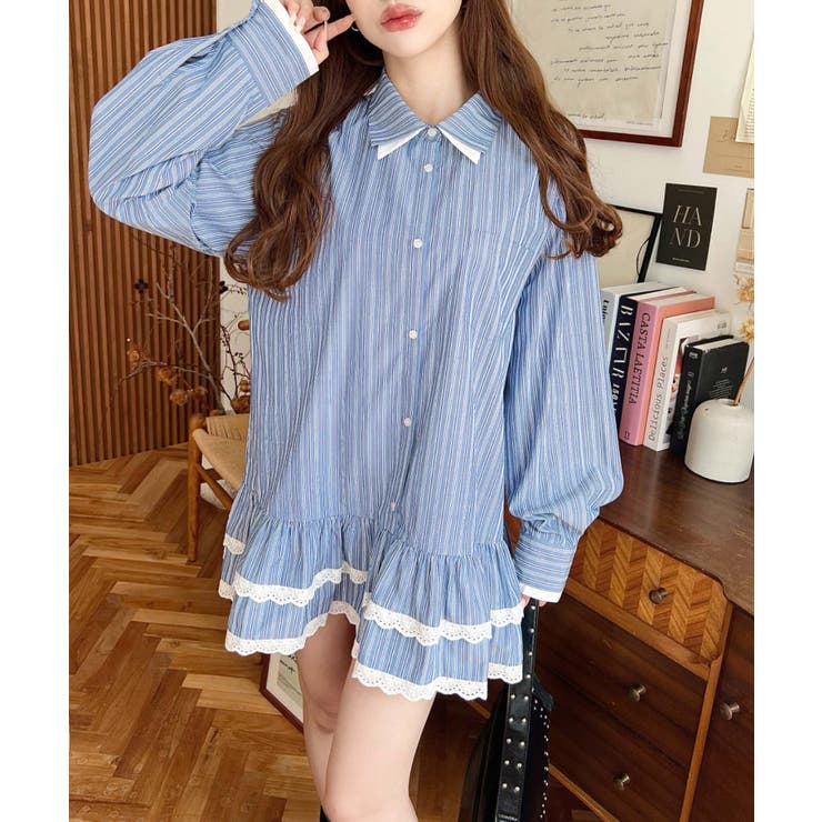 ダブルカラーレースフリルティアードシャツワンピース | moment+ | 詳細画像21 